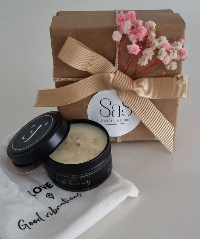 Kerst - Quote kaars in blik – Good vibrations only (klein formaat)