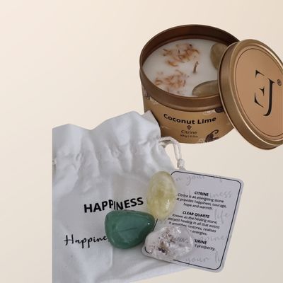 Happiness Giftset met quote kaars &amp; kristalset Exclujess