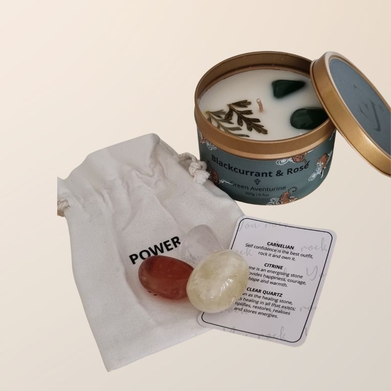 Power Giftset met quote kaars &amp; kristalset