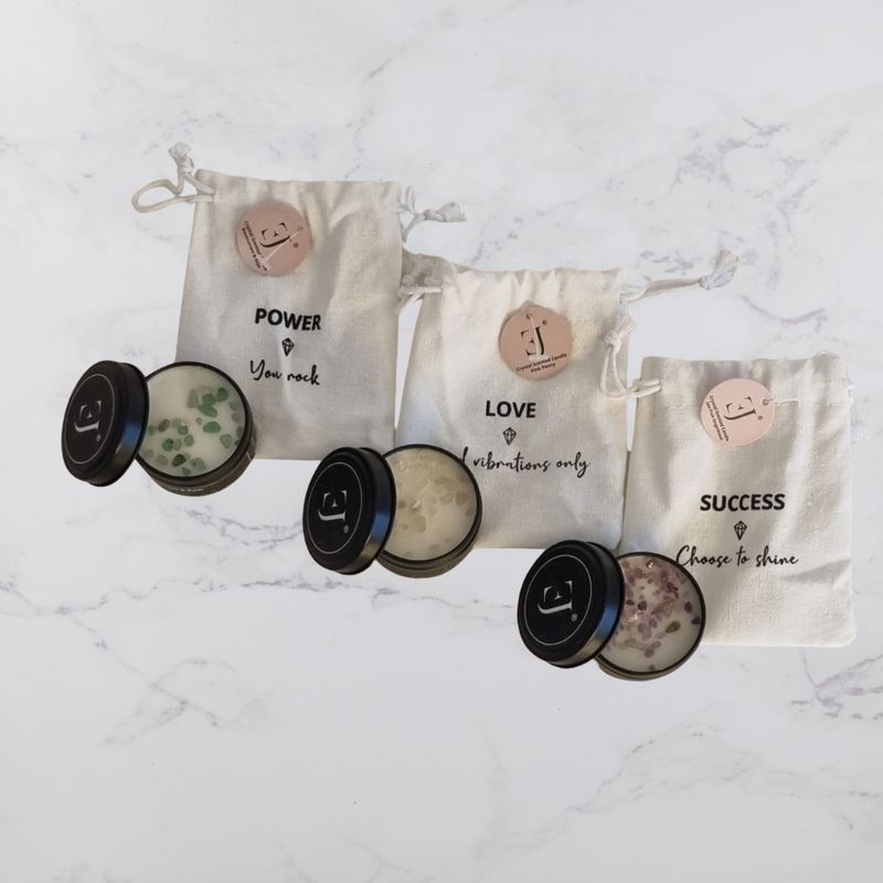 Kleine kristal geurkaars geschenk met een boodschap.