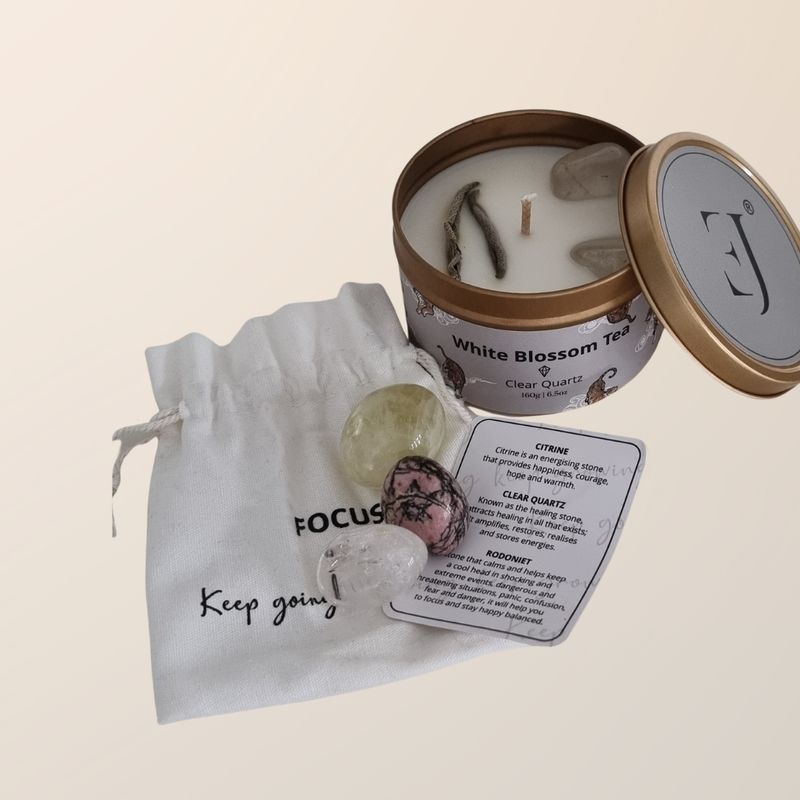 Focus Giftset met quote kaars &amp; kristalset Exclujess