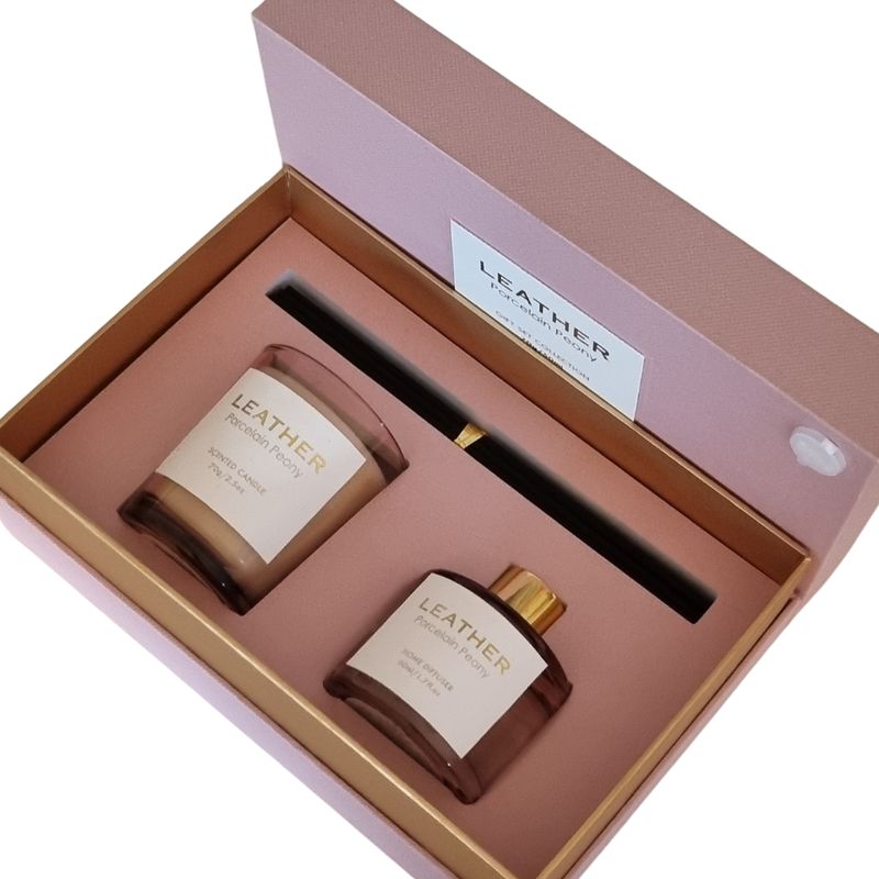 Pink leather porcelain peony gift pack Exclujess