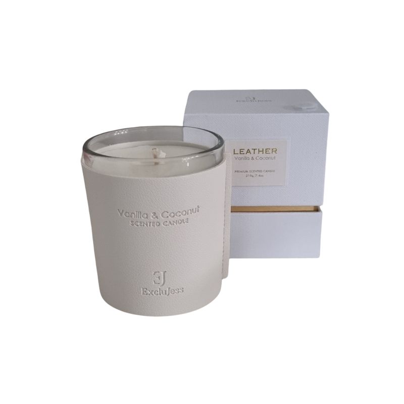 Premium leather geurkaars Exclujess – Vanilla &amp; Coconut
