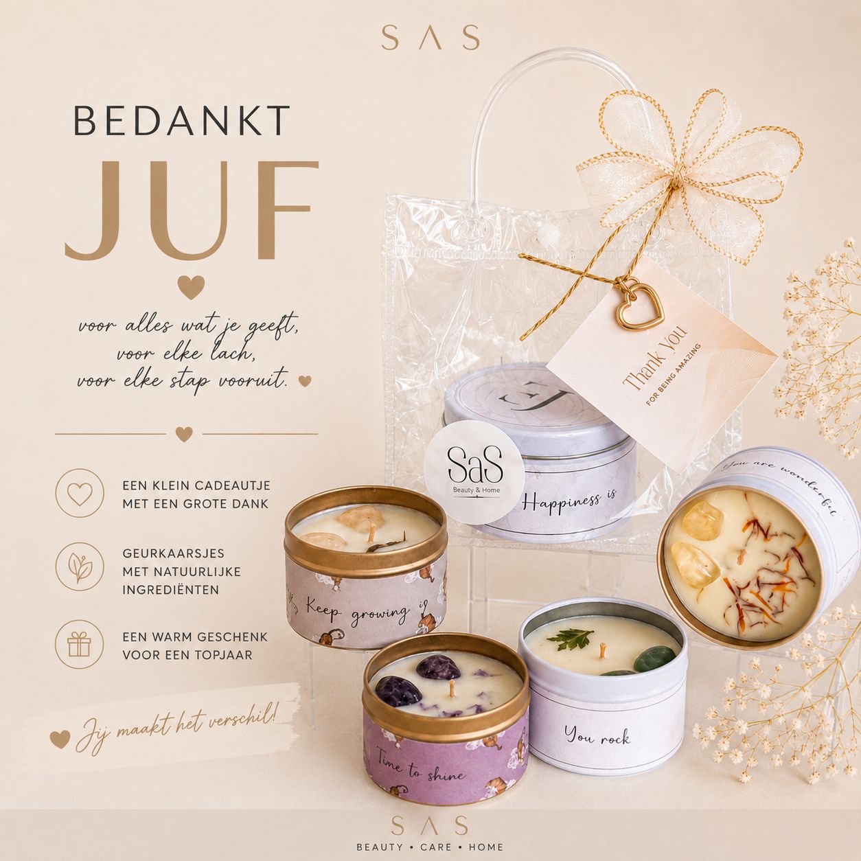 Bedanking Quote kaars in blik Exclujess