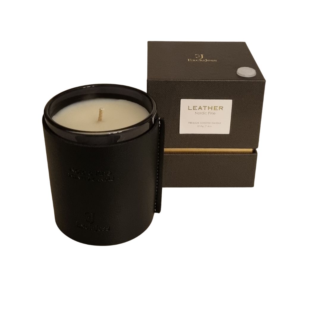 Premium leder geurkaars – Nordic pine
