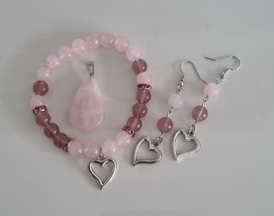 Valentijns Sieradenset – Aardbeienkwarts & Rozenkwarts
