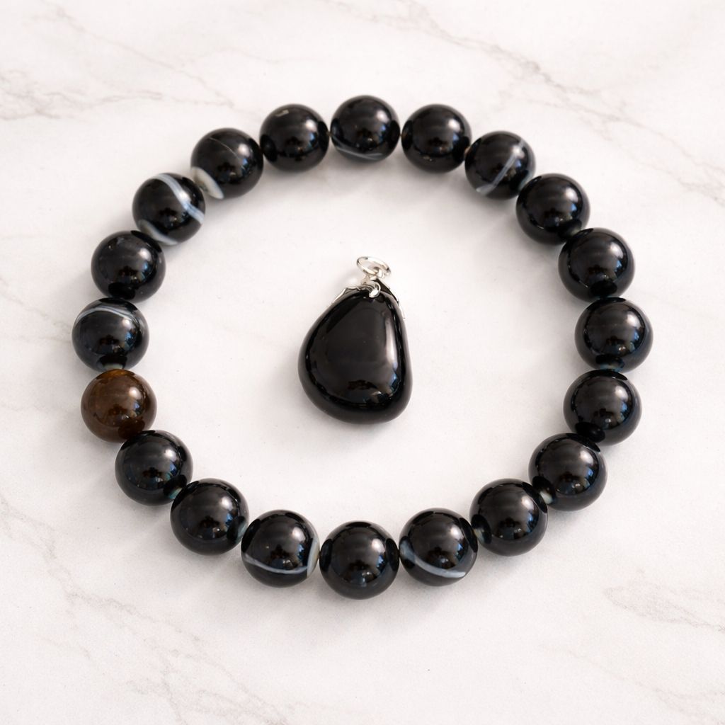 Juwelenset Shiva oog agaat en regenboog obsidiaan