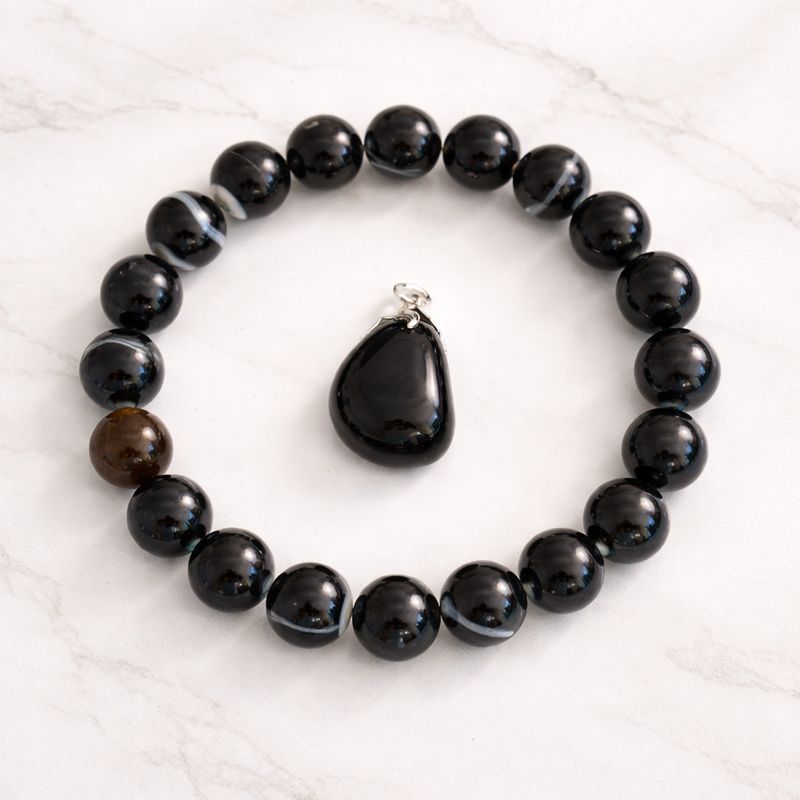 Juwelenset Shiva oog agaat en regenboog obsidiaan