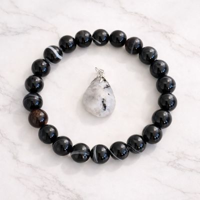 Juwelenset Shiva oog agaat en witte labradoriet Juwelenset Shiva oog agaat en witte labradoriet