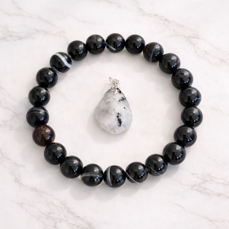 Juwelenset Shiva oog agaat en witte labradoriet