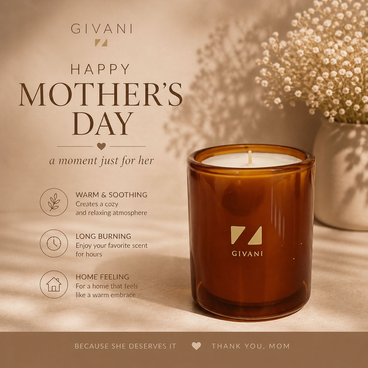 Moederdag Geurkaars Santal Silence