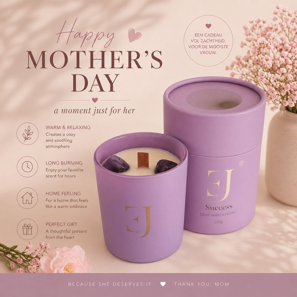 Moederdag Kristalkaars Amethist