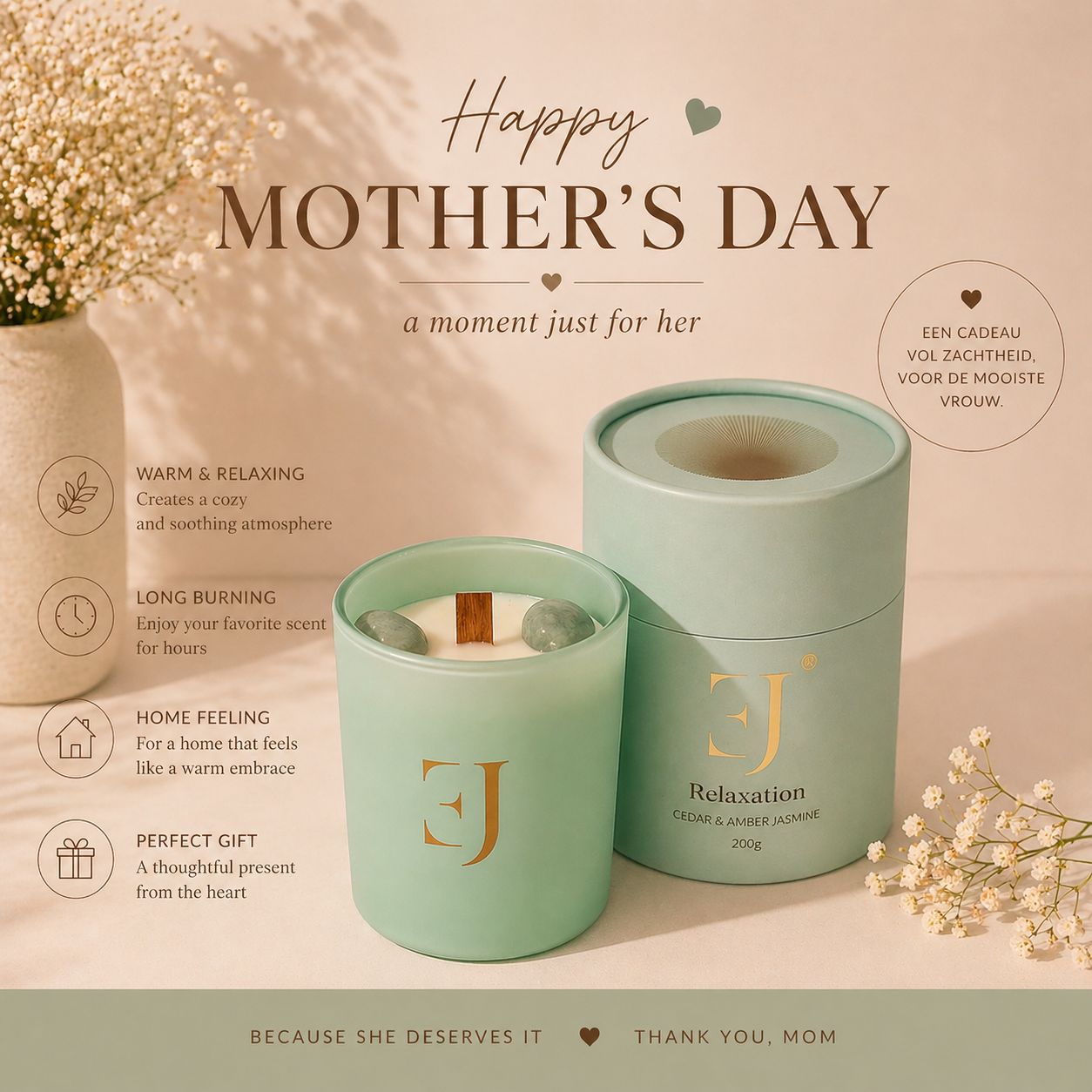 Moederdag Kristalkaars Aquamarine