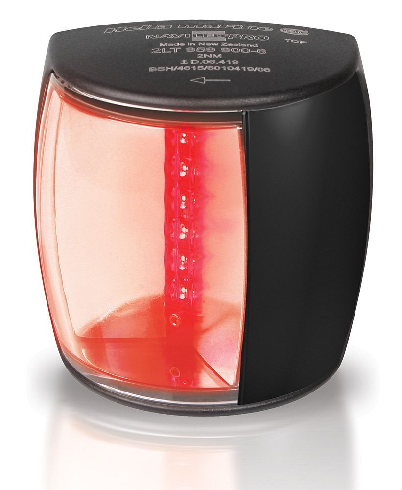 Bakboord Navigatielamp - Hella Marine NaviLED PRO (EU) - Zwarte Behuizing- Ultra Heavy Duty Lens