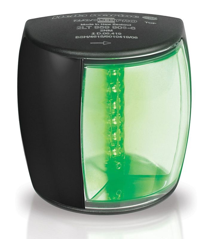 Stuurboord Navigatielamp - Hella Marine NaviLED PRO (EU) - Zwarte Behuizing- Ultra Heavy Duty Lens