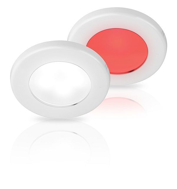 Ronde Inbouwspot Diameter 75 mm - Hella Marine EuroLED 12 Volt - Wit Rood Licht - Witte Kunststof Behuizing - Schroefmontage