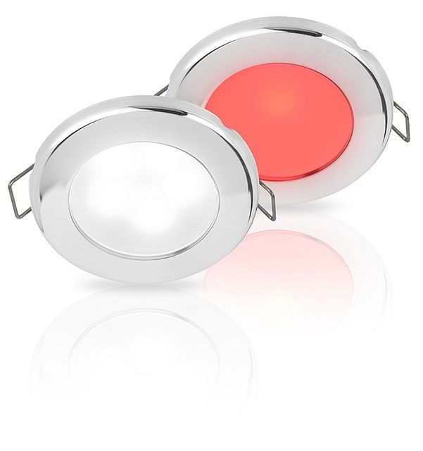 Ronde Inbouwspot Diameter 75 mm - Hella Marine EuroLED 12 Volt - Wit Rood Licht - RVS Behuizing - Veerclipmontage