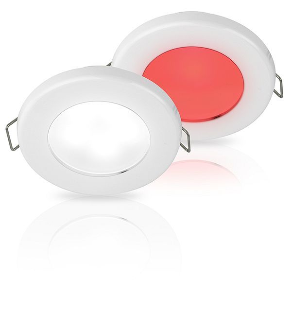 Ronde Inbouwspot Diameter 75 mm - Hella Marine EuroLED 12 Volt - Wit Rood Licht - Witte Kunststof Behuizing - Veerclipmontage