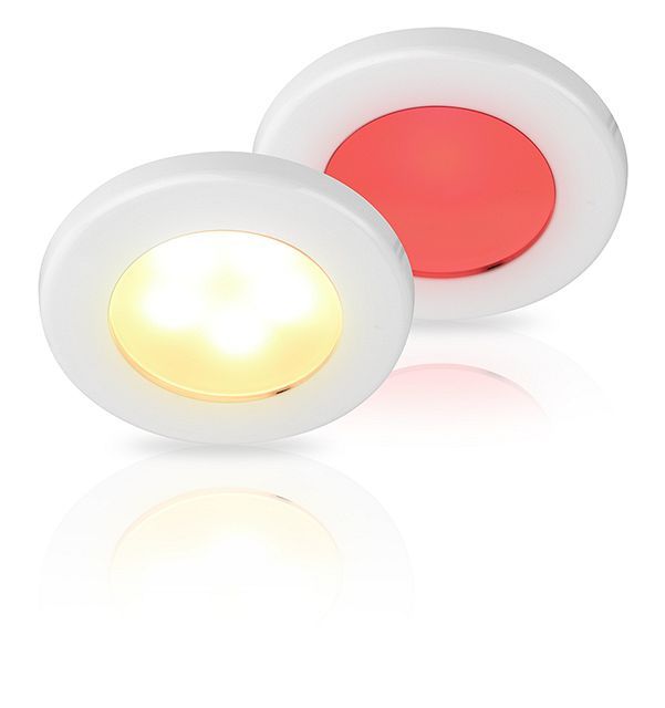 Ronde Inbouwspot Diameter 75 mm - Hella Marine EuroLED 12 Volt - Warm Wit Rood Licht - Witte Kunststof Behuizing - Schroefmontage