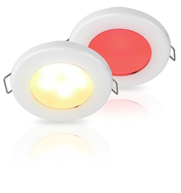 Ronde Inbouwspot Diameter 75 mm - Hella Marine EuroLED 12 Volt - Warm Wit Rood Licht - Witte Kunststof Behuizing - Veerclipmontage