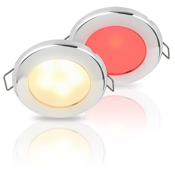 Ronde Inbouwspot Diameter 75 mm - Hella Marine EuroLED 12 Volt - Warm Wit Rood Licht - RVS Behuizing - Veerclipmontage