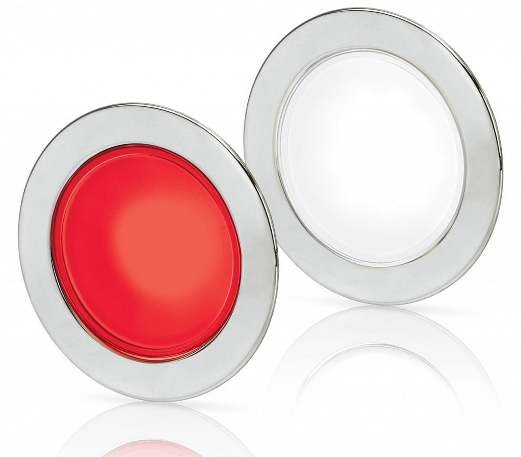 Ronde Inbouwspot Diameter 95 mm - Hella Marine EuroLED 9-33 Volt - Wit Rood Licht - RVS Behuizing - Veerclipmontage