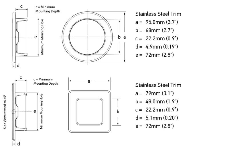 Ronde Inbouwspot Diameter 95 mm - Hella Marine EuroLED 9-33 Volt - Warm Wit Rood Licht - RVS Behuizing - Schroefmontage