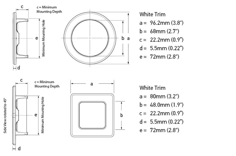 Ronde Inbouwspot Diameter 95 mm - Hella Marine EuroLED 9-33 Volt - Warm Wit Blauw Licht - Witte Kunststof Behuizing - Schroefmontage