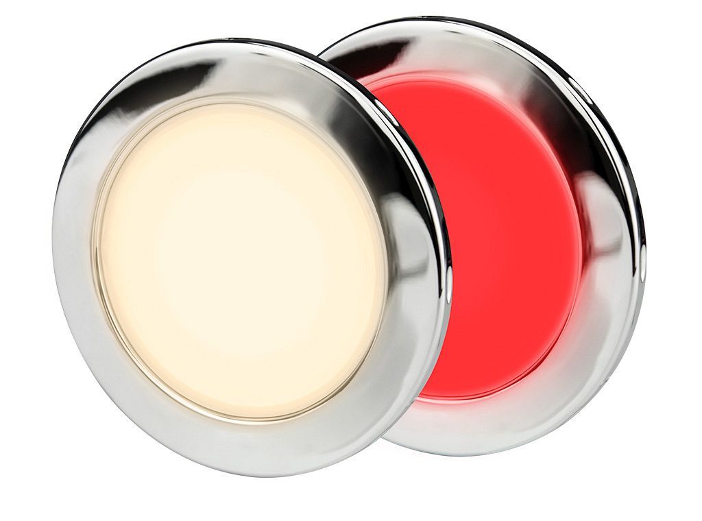 Ronde Inbouwspot Diameter 95 mm - Hella Marine EuroLED 9-33 Volt - Warm Wit Rood Licht - RVS Behuizing - Schroefmontage
