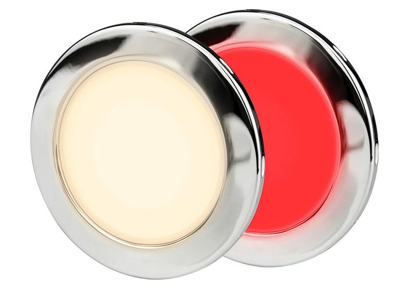 Ronde Inbouwspot Diameter 95 mm - Hella Marine EuroLED 9-33 Volt - Warm Wit Rood Licht - RVS Behuizing - Schroefmontage