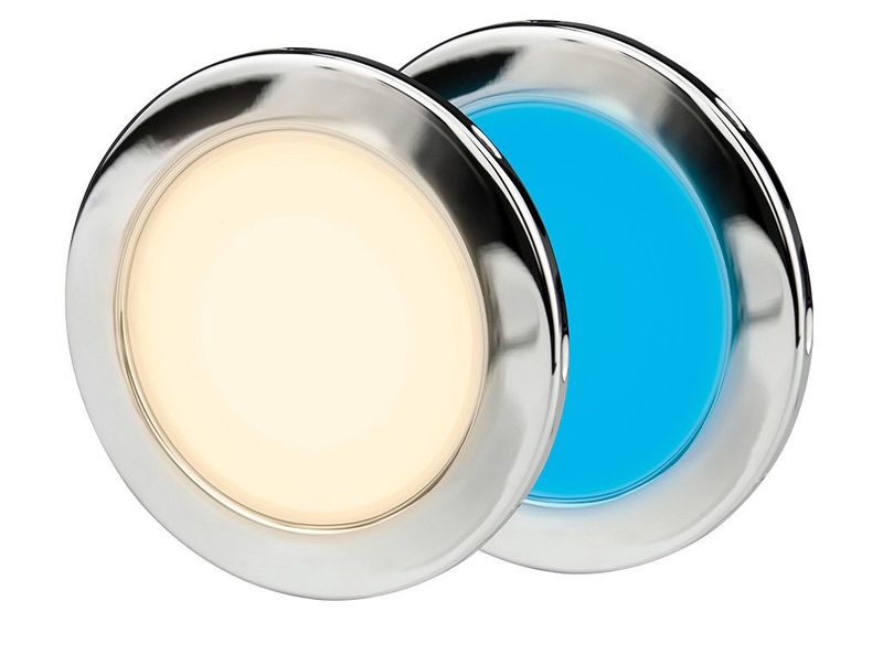 Ronde Inbouwspot Diameter 95 mm - Hella Marine EuroLED 9-33 Volt - Warm Wit Blauw Licht - RVS Behuizing - Schroefmontage