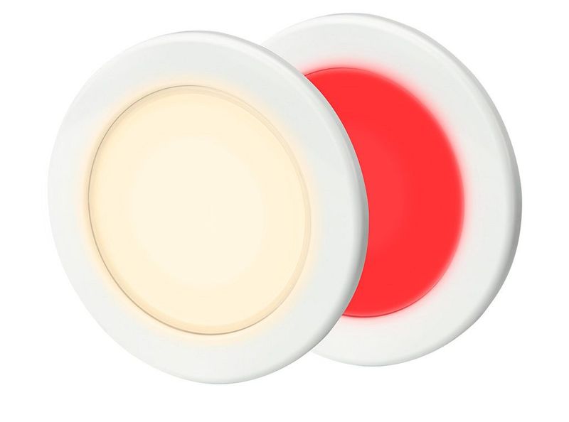 Ronde Inbouwspot Diameter 95 mm - Hella Marine EuroLED 9-33 Volt - Warm Wit Rood Licht - Witte Kunststof Behuizing - Schroefmontage