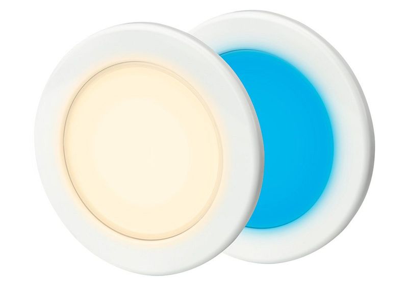 Ronde Inbouwspot Diameter 95 mm - Hella Marine EuroLED 9-33 Volt - Warm Wit Blauw Licht - Witte Kunststof Behuizing - Schroefmontage