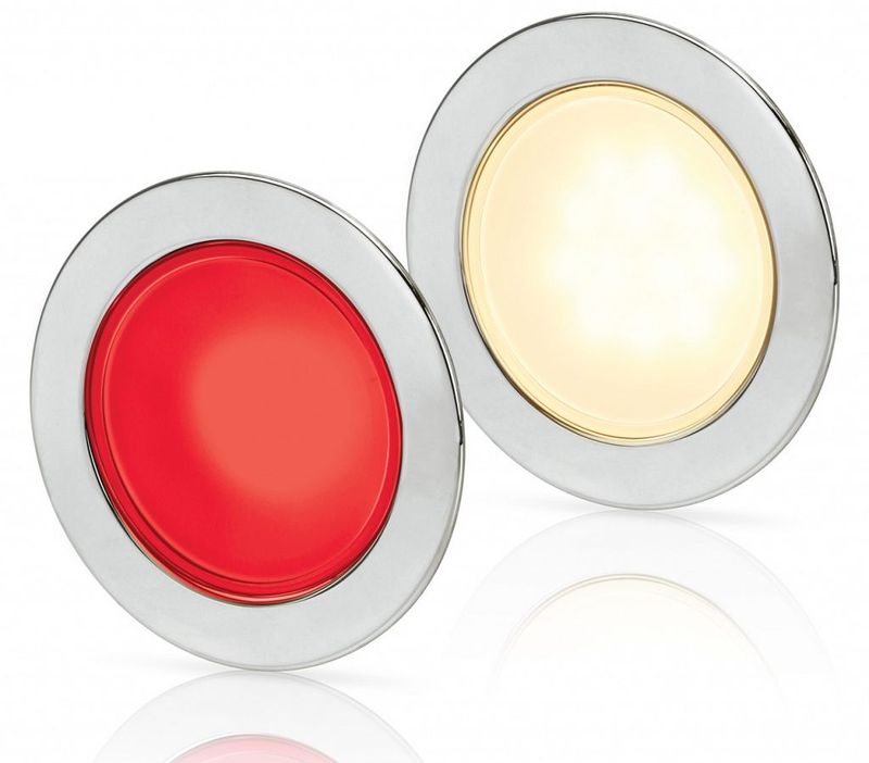 Ronde Inbouwspot Diameter 95 mm - Hella Marine EuroLED 9-33 Volt - Warm Wit Rood Licht - RVS Behuizing - Veerclipmontage
