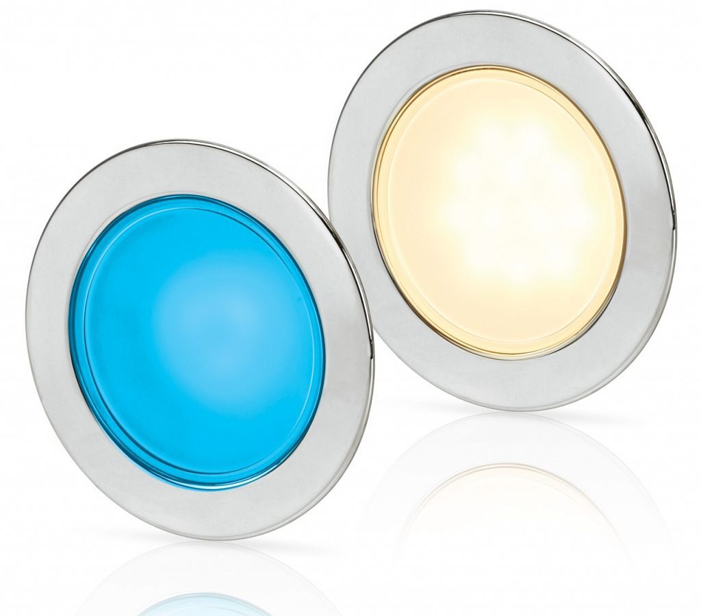 Ronde Inbouwspot Diameter 95 mm - Hella Marine EuroLED 9-33 Volt - Warm Wit Blauw Licht - RVS Behuizing - Veerclipmontage