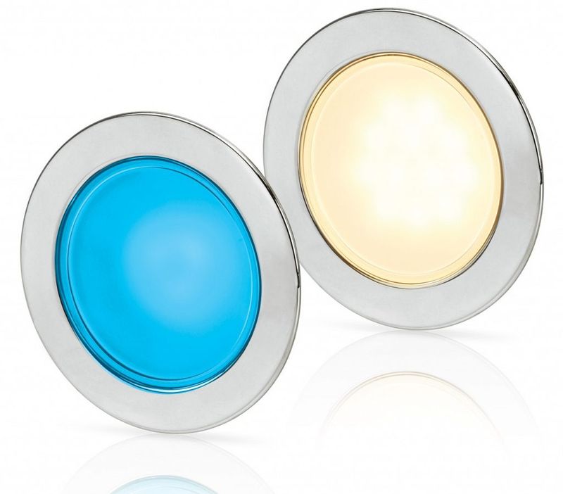 Ronde Inbouwspot Diameter 95 mm - Hella Marine EuroLED 9-33 Volt - Warm Wit Blauw Licht - RVS Behuizing - Veerclipmontage