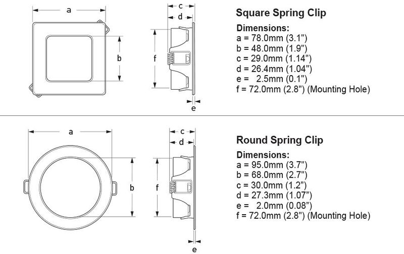 Vierkante Inbouwspot Diameter 95 mm - Hella Marine EuroLED 9-33 Volt - Warm Wit Blauw Licht - RVS Behuizing - Veerclipmontage