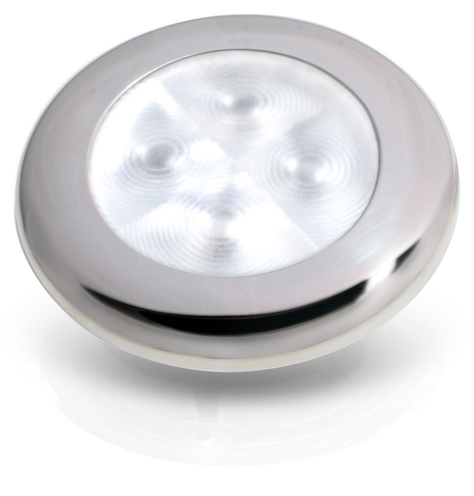 Hella Marine Round Courtesy Lamp 12V DC  - White Light - Polished stainless steel rim