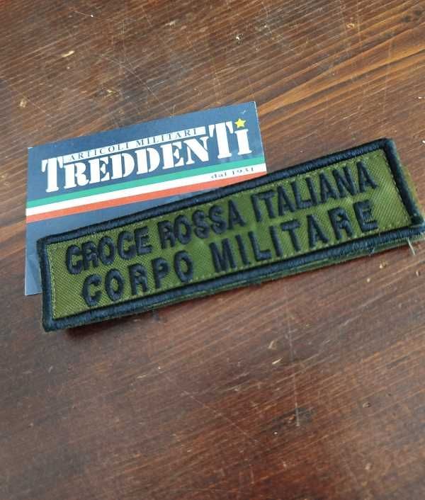 Scritta toppa ricamata velcro CRI militare su fondo verde OD