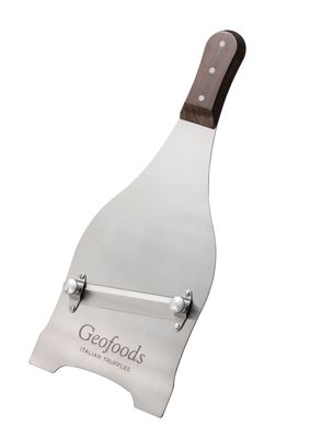Roestvrijstalen truffelschaaf met olijvenhout handvat
