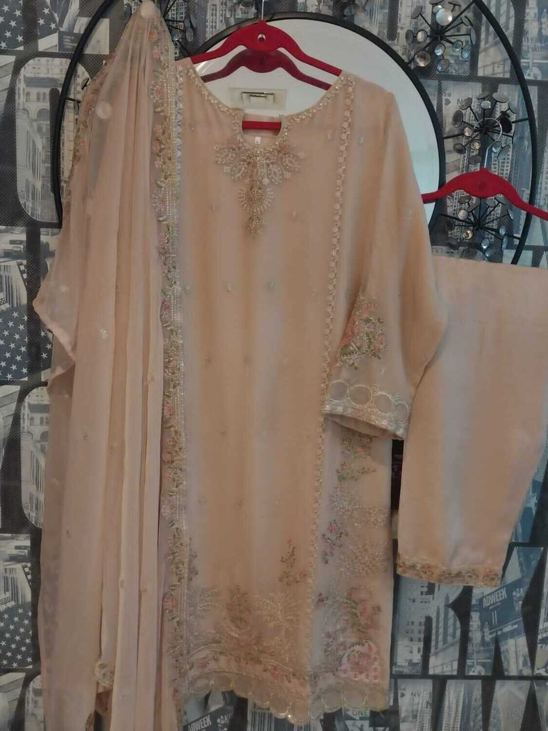 Chiffon Three Piece Dresses with Tila work