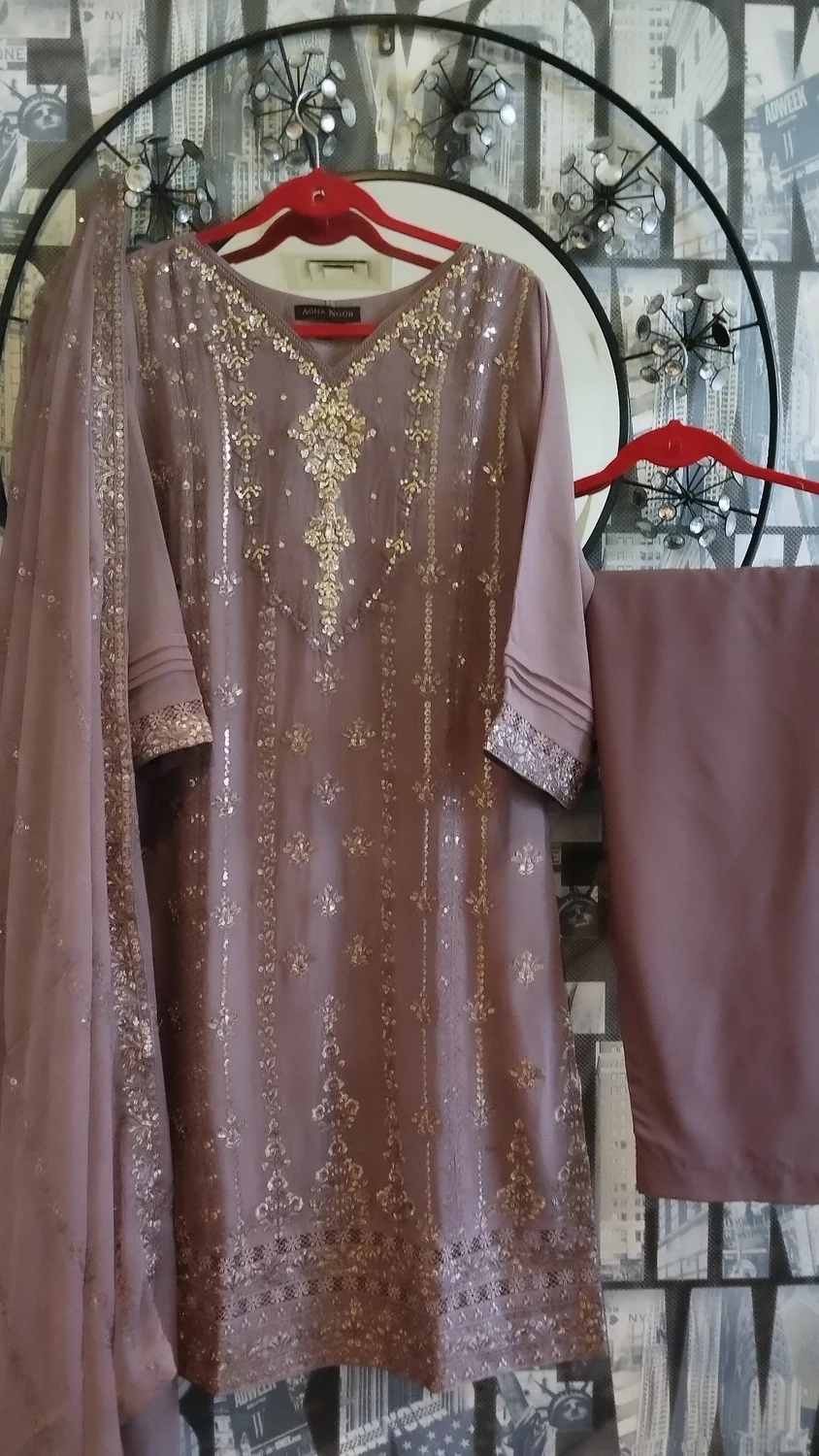 Hand Embroidered Pure Chiffon Three Pc Set