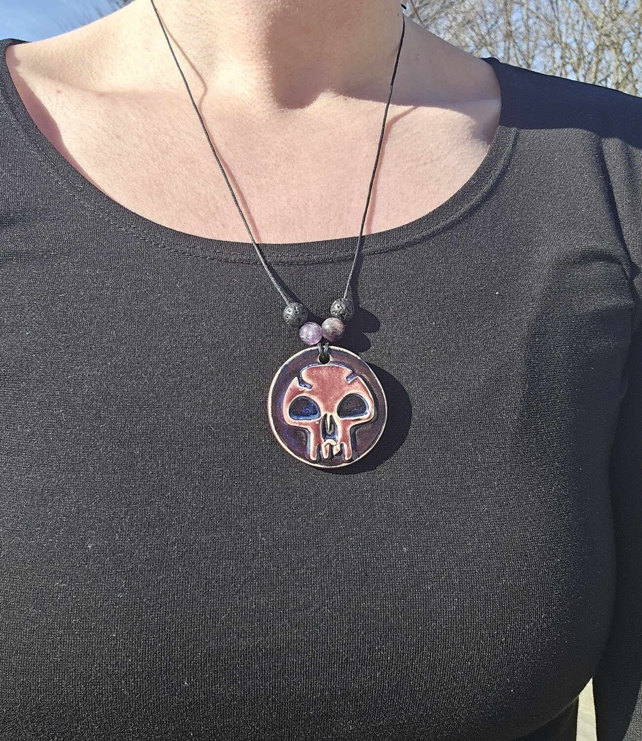 Purple Skull with Lava Stone/Amethyst