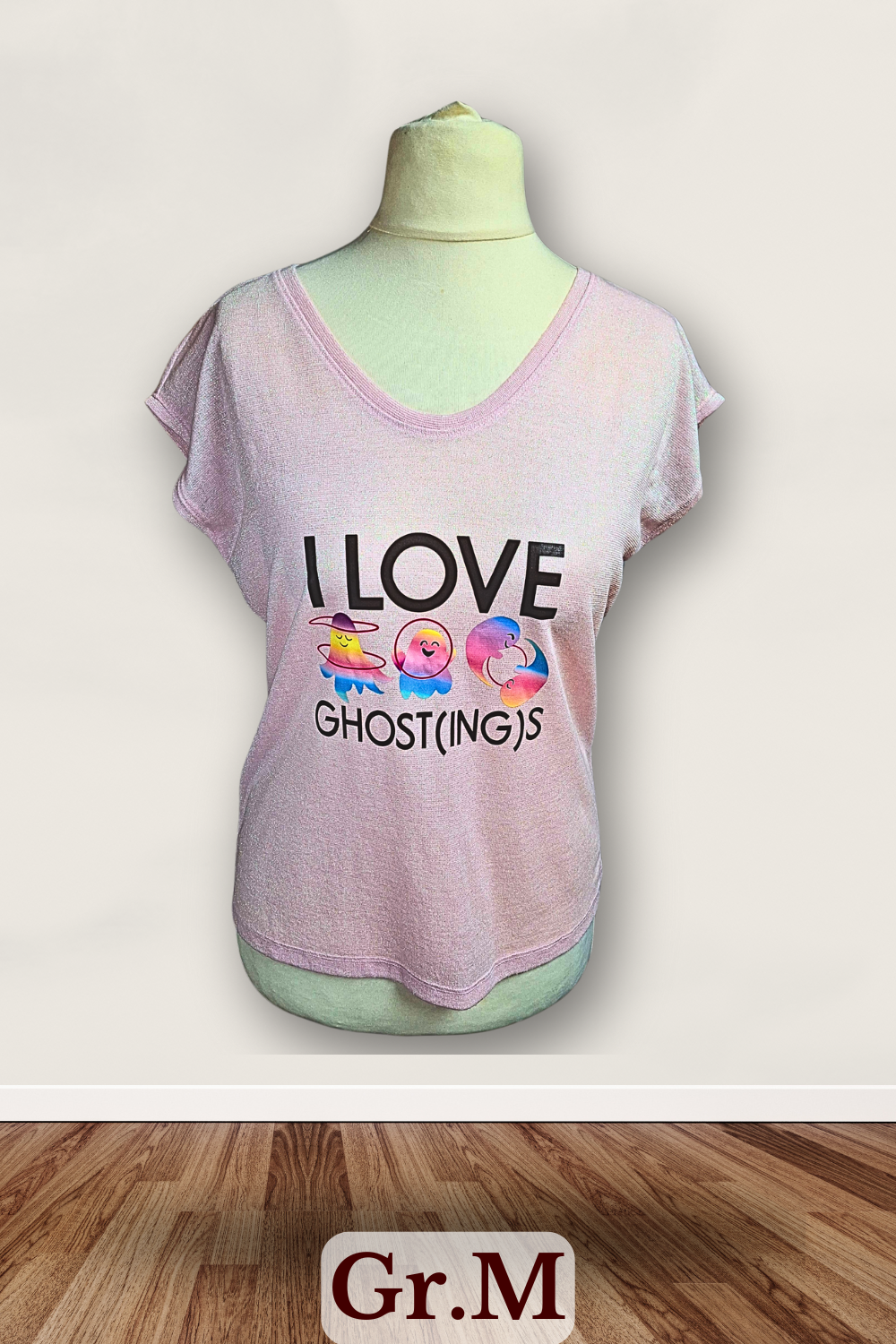 PrintShirt I_love_Ghost(ing) PinkGlitzer M