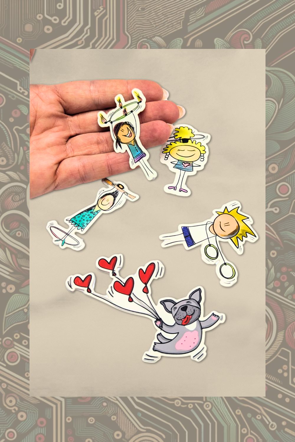 🎨 Handgezeichnete-Sticker mit Hula-Hoop Motiven 🎨