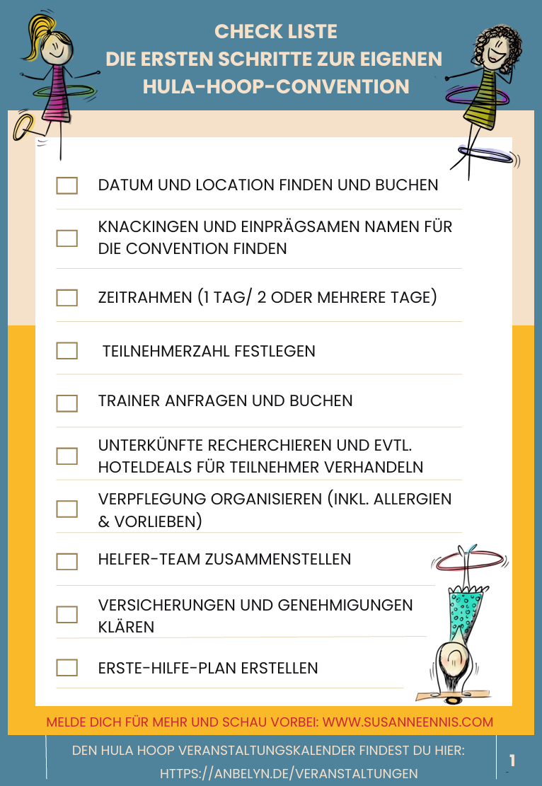 Gratis Checkliste: Teil1: Die ersten Schritte zur eigenen Hula-Hoop-Convention & Teil 2: Checkliste für die Feinplanung deiner Hula-Hoop-Convention