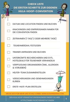Gratis Checkliste: Teil1: Die ersten Schritte zur eigenen Hula-Hoop-Convention & Teil 2: Checkliste für die Feinplanung deiner Hula-Hoop-Convention