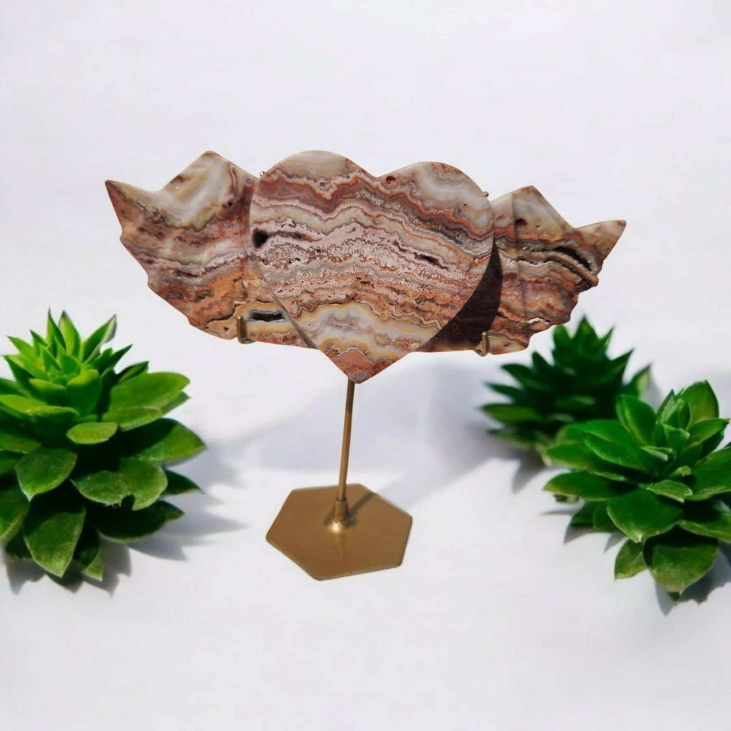 Pink Crazy Lace Agate Winged Heart