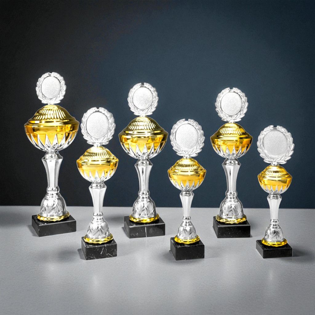 Pokal-Serie Alena Isaak Ingo Leon, 6er-Set, klassischer Pokal mit Schale, Marmorsockel
