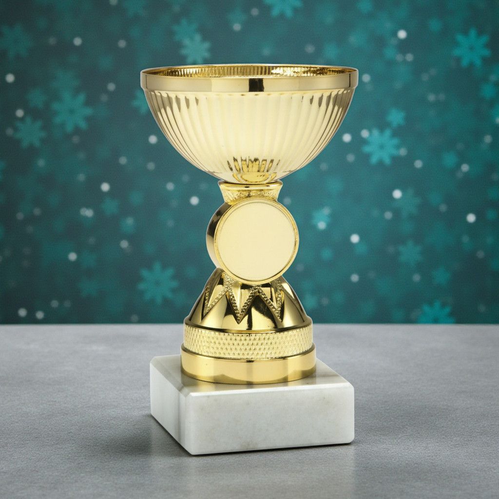 Pokal Pokal Lupo mit gerillter Schale, rundem Emblemträger, dekorativem Mittelteil und weißem Marmorsockel